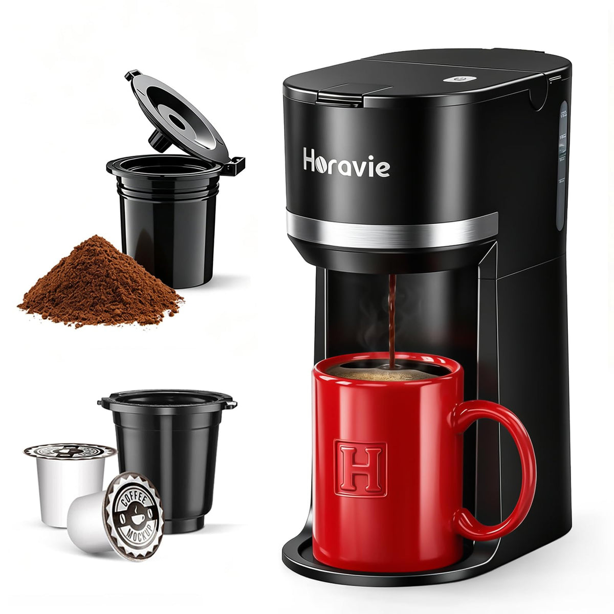 Horavie small single-serve coffee maker compact design for home and travel convenience.
