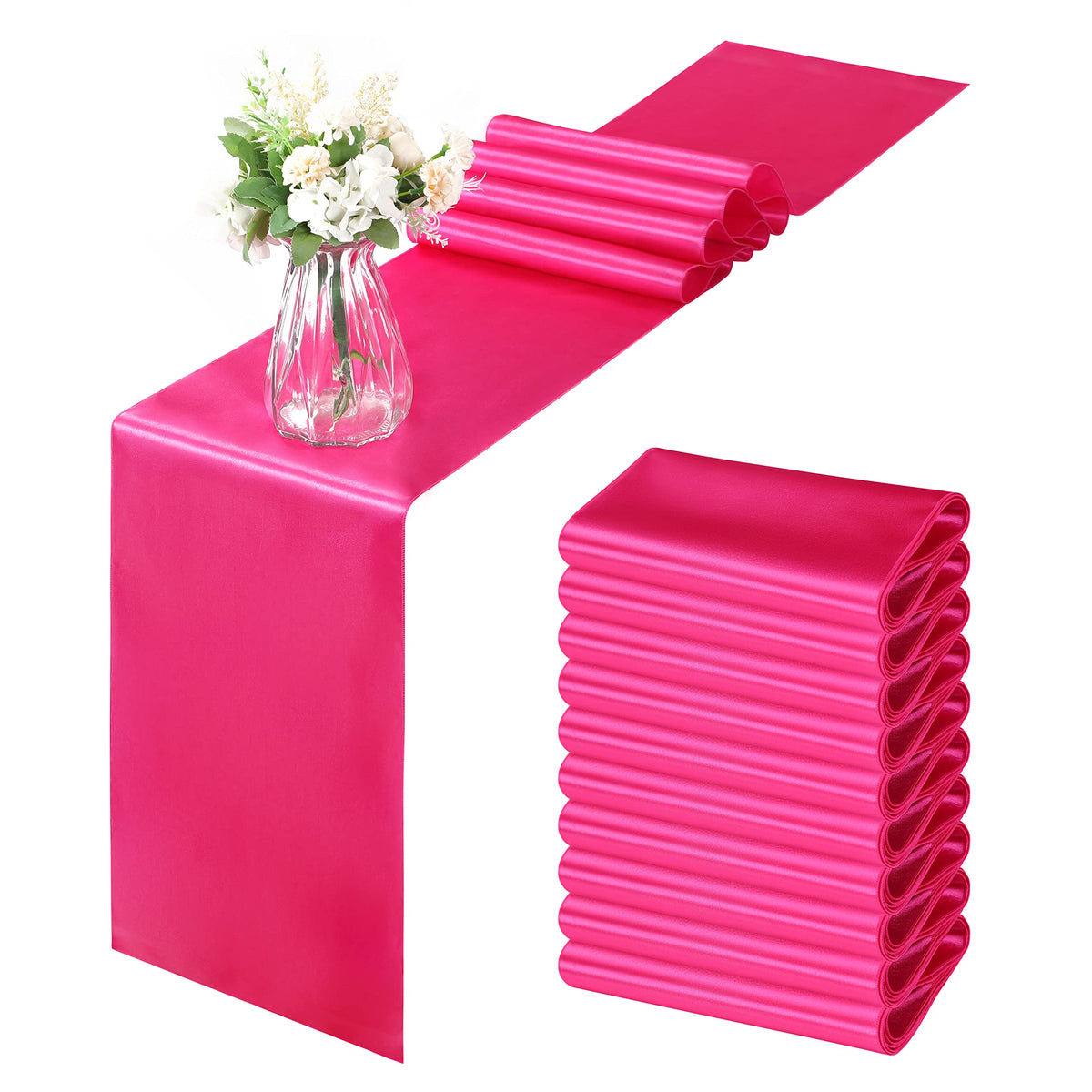 Horbaunal hot pink satin table runner with elegant drape for weddings and banquets