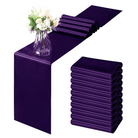 Horbaunal purple satin table runner 12x108 adds elegant drape for weddings and banquets.