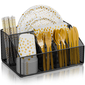 Hordely metal plate holder front view with six compartments for easy party setup