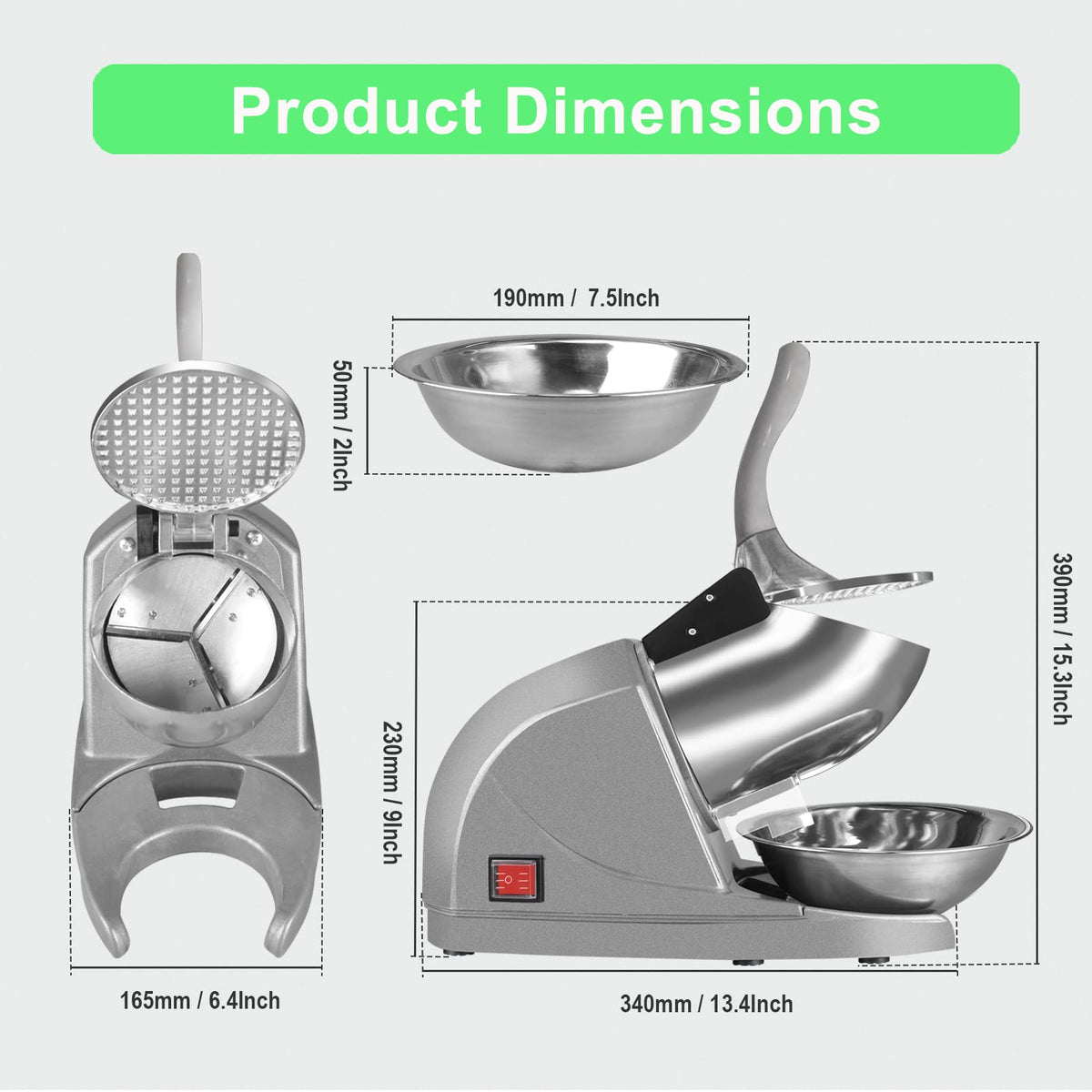 HORGELU Ice Crusher with three blades delivering fast, fluffy shaved ice.