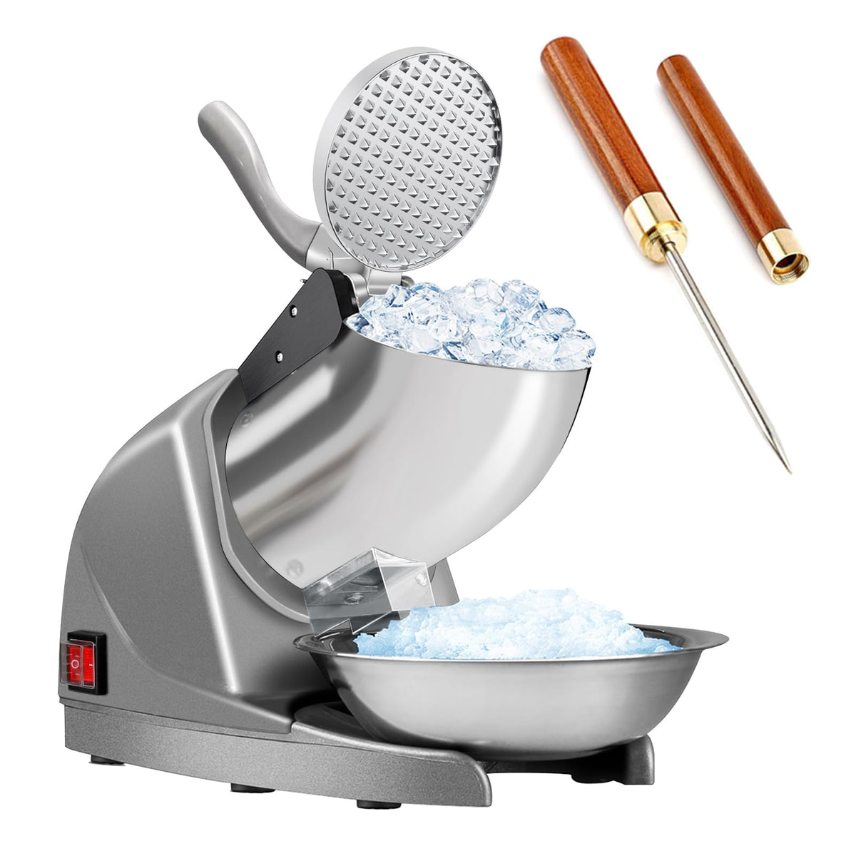 HORGELU Ice Crusher front view showing a sturdy build for home or cafe use.