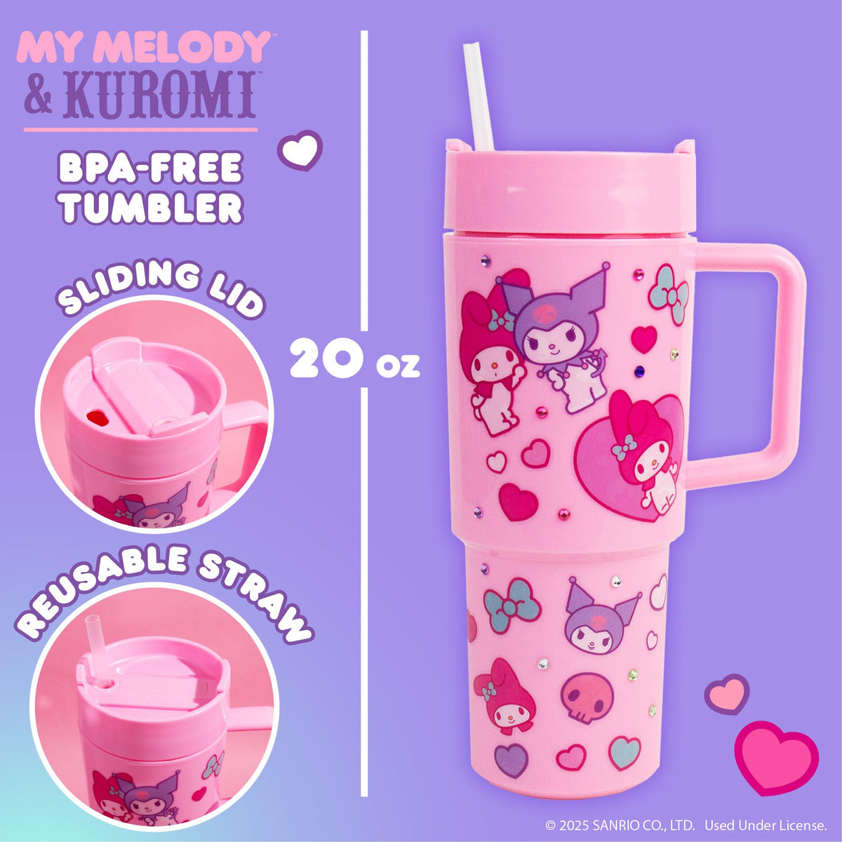 Horizon pink tumbler with handle and straw supports spill-free, on-the-go sipping.