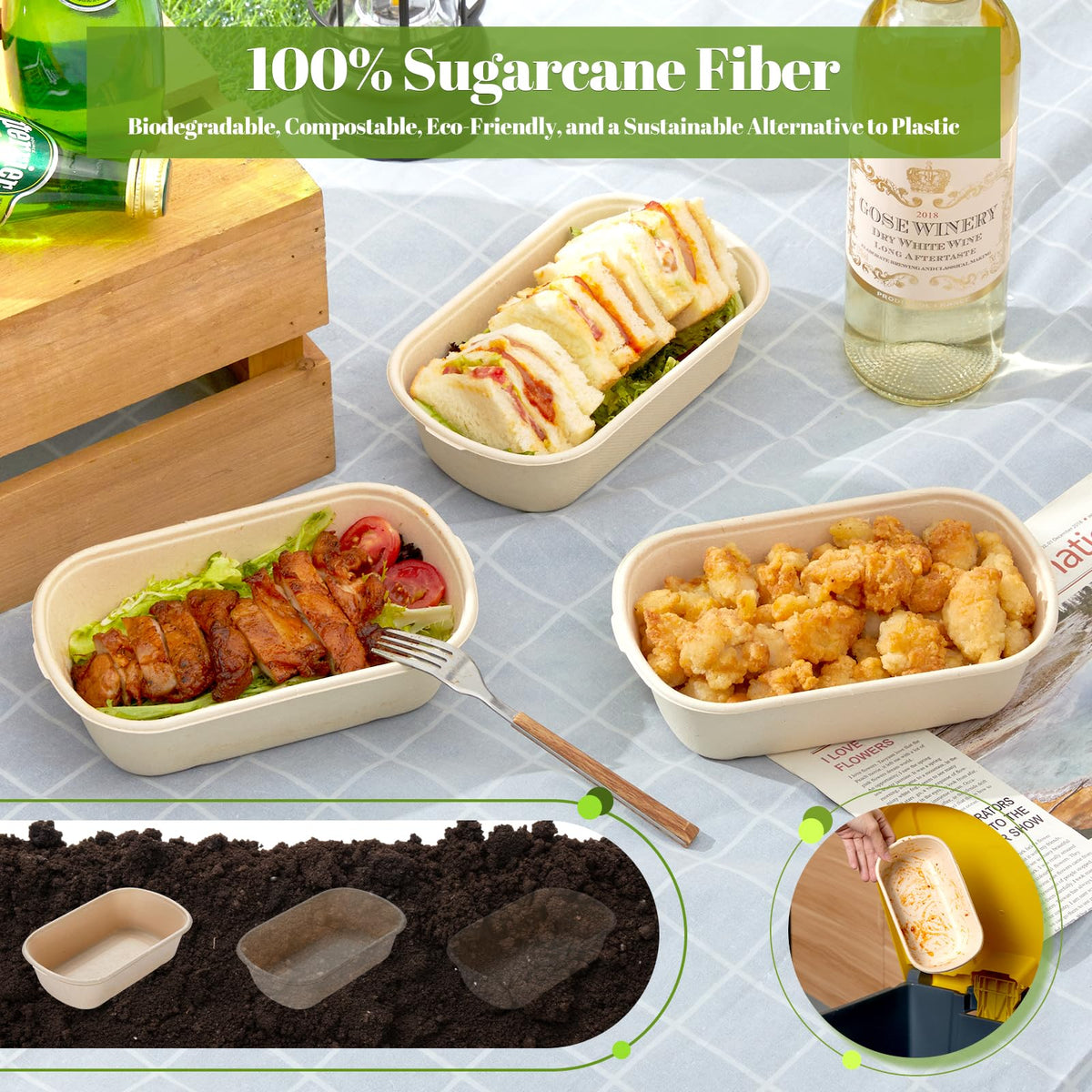 HorizonNest 24oz takeout box suitable for salads, entrees, and fruit portions.