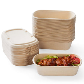 HorizonNest 24oz sugarcane takeout box with lid, ideal for meals on the go.
