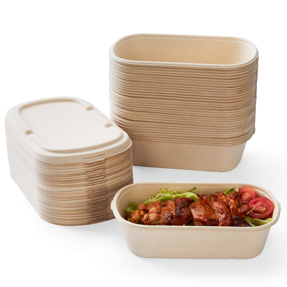HorizonNest 24oz sugarcane takeout box with lid, ideal for meals on the go.