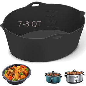 Horuhue silicone liner in an oval crock pot in use for easy cleanup.