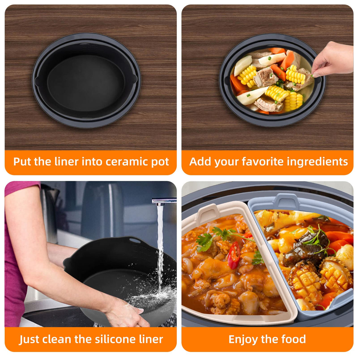 Horuhue liner protecting ceramic pots from scratches during cooking.