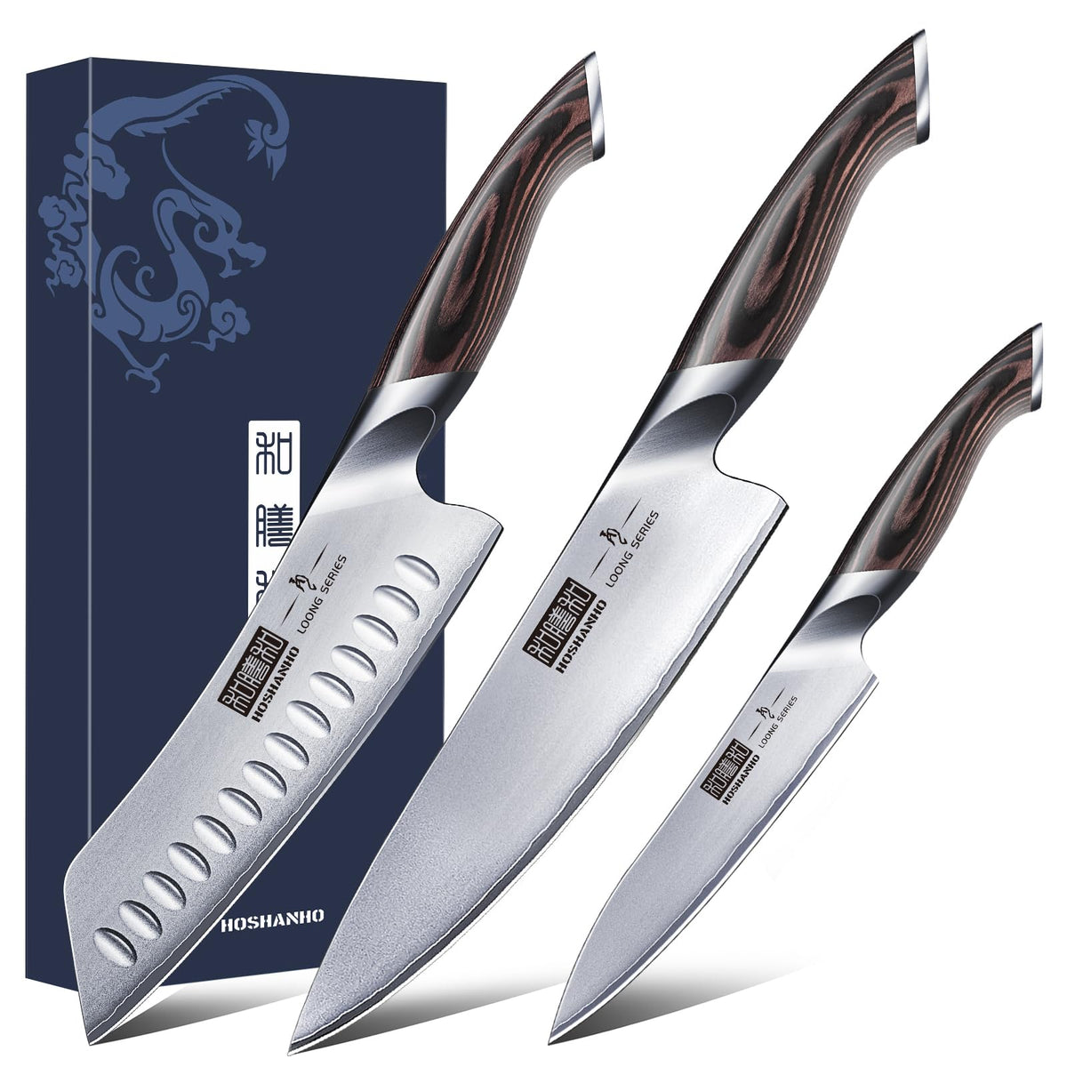 HOSHANHO 8-inch chef knife for precise slicing in a professional kitchen.