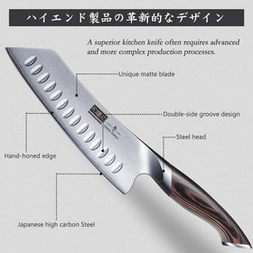 HOSHANHO knife handle close-up highlighting ergonomic pakkawood grip