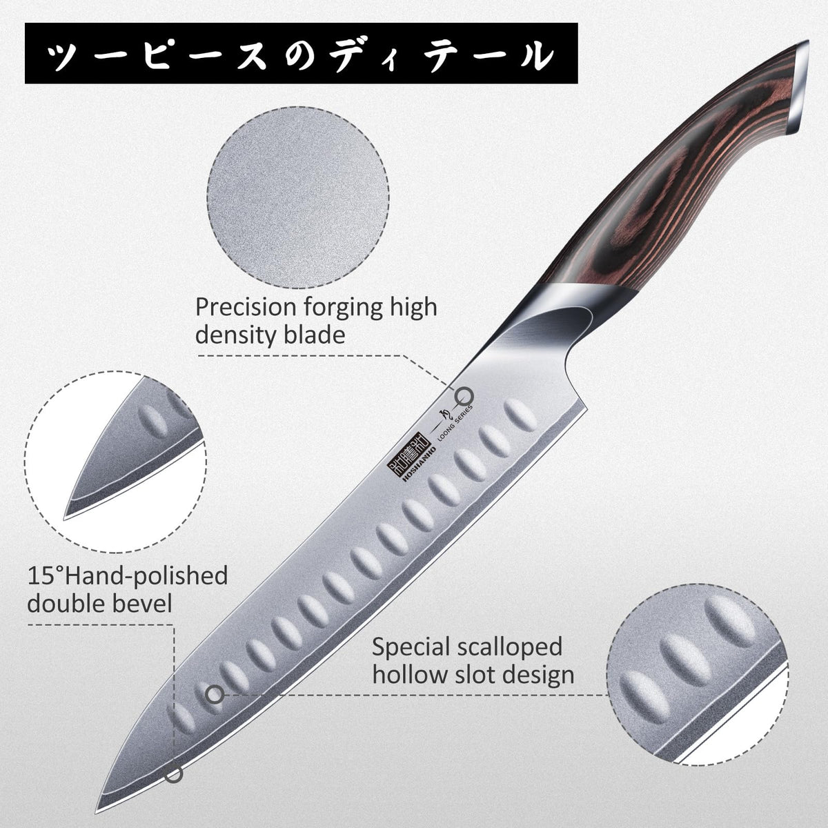 HOSHANHO 7-inch meat fork tine close-up for stable meat handling.