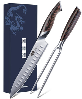 HOSHANHO 8-inch carving knife blade close-up for precise meat slicing.