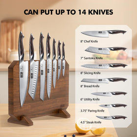HOSHANHO acacia wood knife block side profile with natural grain.