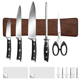 HOSHANHO acacia wood knife strip with arc design for stylish kitchen organization.