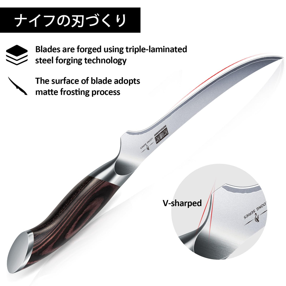 HOSHANHO boning knife with ergonomic handle for comfortable grip.