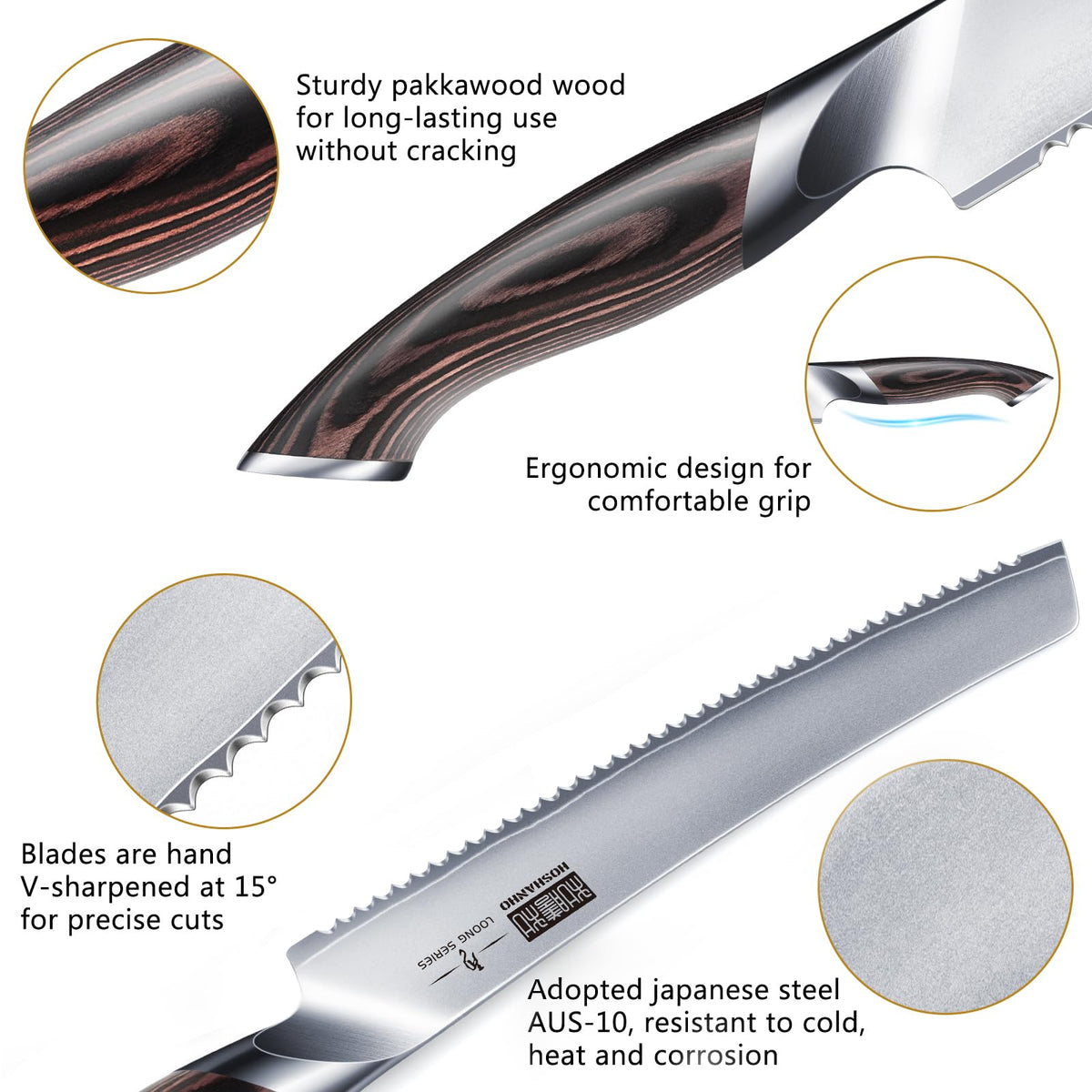 HOSHANHO serrated blade delivering even slices without tearing