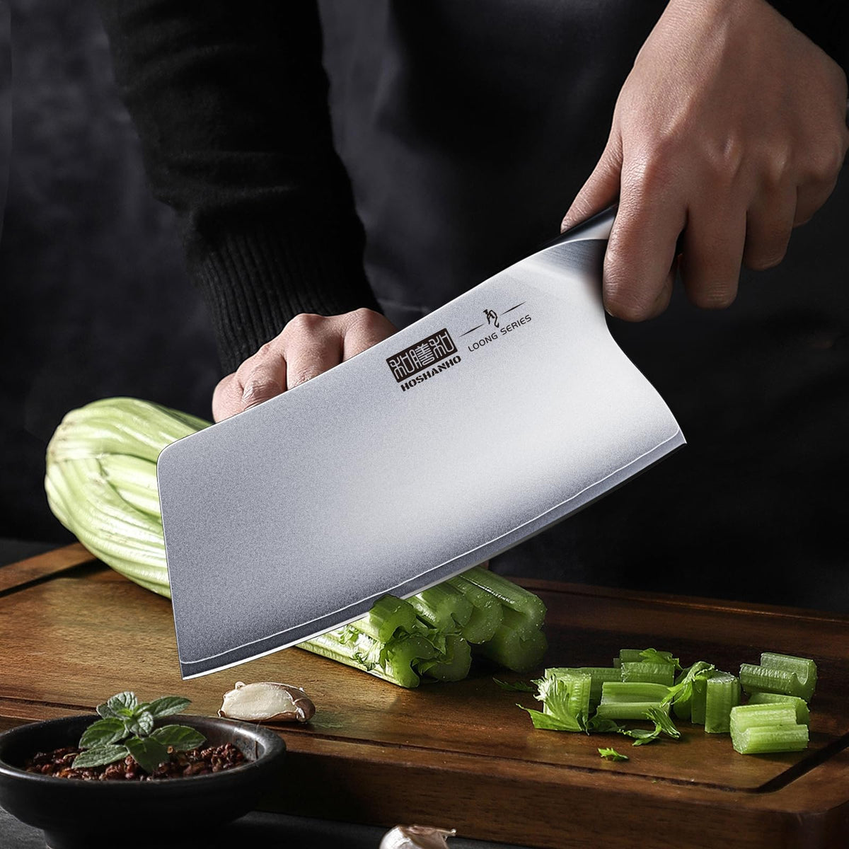 Hoshanho 7-inch chopping action ideal for fish, meat, and vegetables.