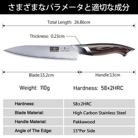 HOSHANHO ergonomic pakkawood handle shown during use for comfortable grip.