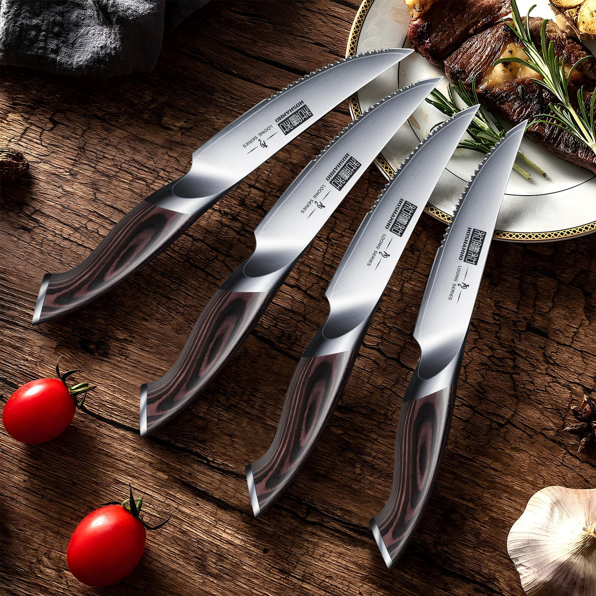 HOSHANHO knives shown for family dinner or camping use