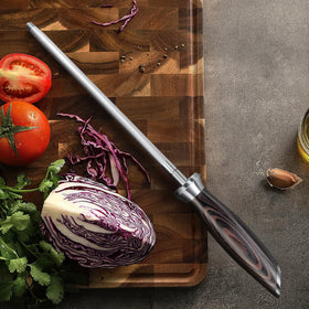 Kitchen setup showing the honing rod ready for daily use.