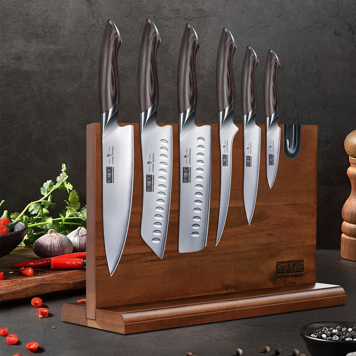 HOSHANHO double-sided magnetic block keeps blades organized and accessible.
