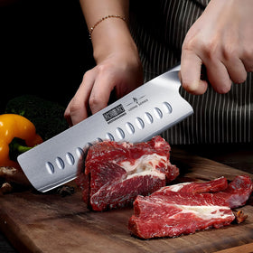 Gift-ready HOSHANHO Nakiri knife with stylish wood finish.