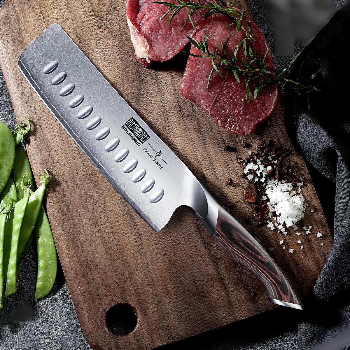 Versatile HOSHANHO Nakiri 7 inch for vegetables, meats, and fruits prep.