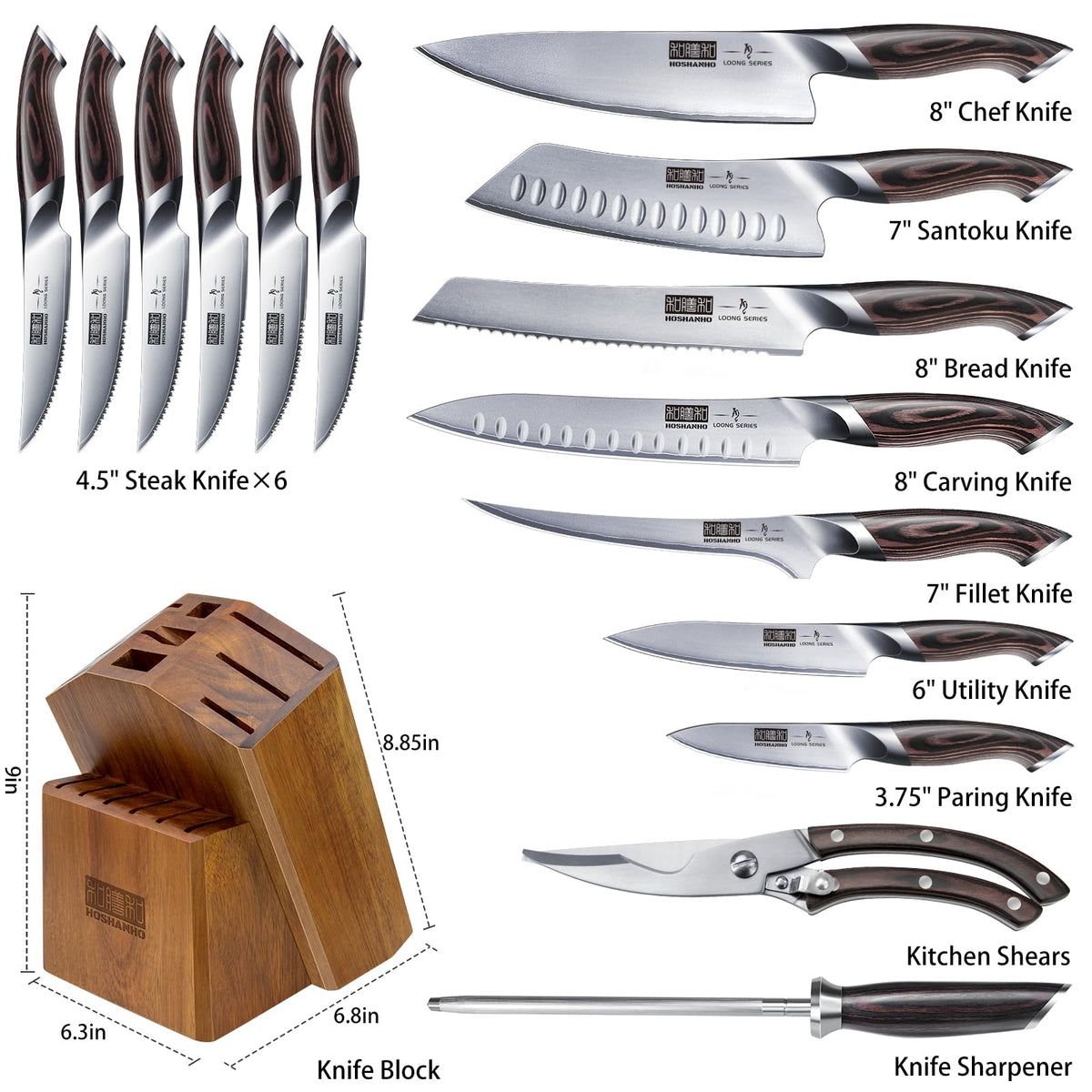 HOSHANHO pakkawood ergonomic handle close-up for comfortable grip