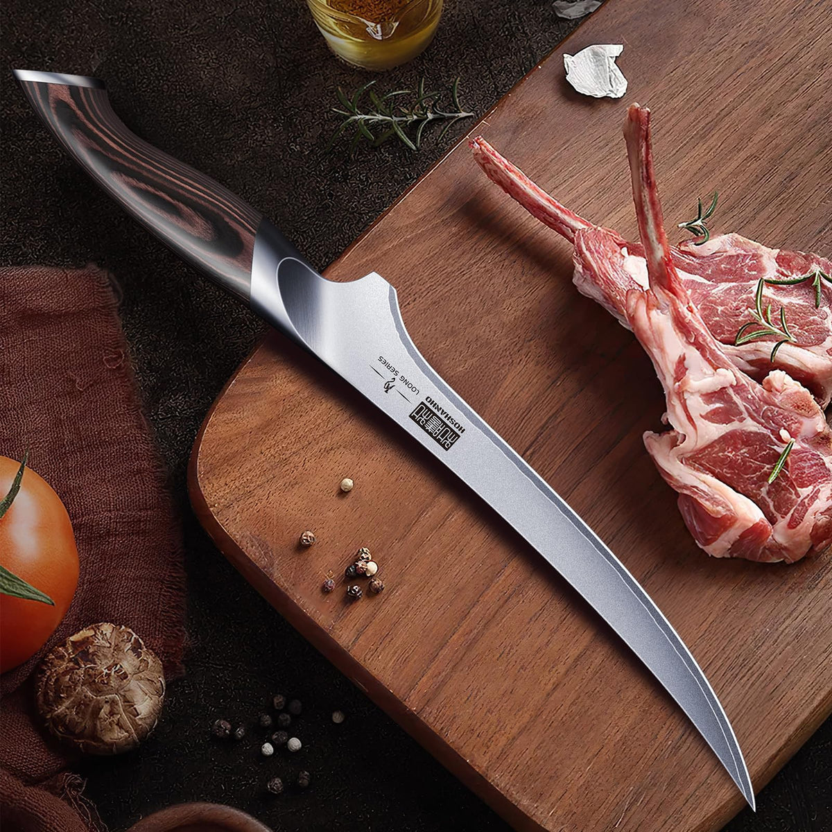 Frosted texture on HOSHANHO knife surface highlighting multifunctional design.