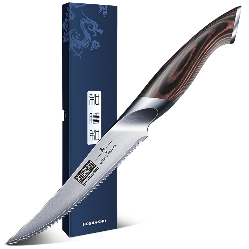 HOSHANHO 5-inch tomato knife blade close-up for precise, clean cuts