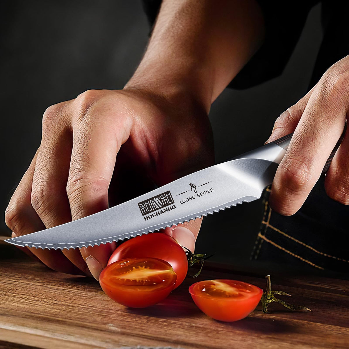 HOSHANHO tomato knife slice test shows crisp, intact slices