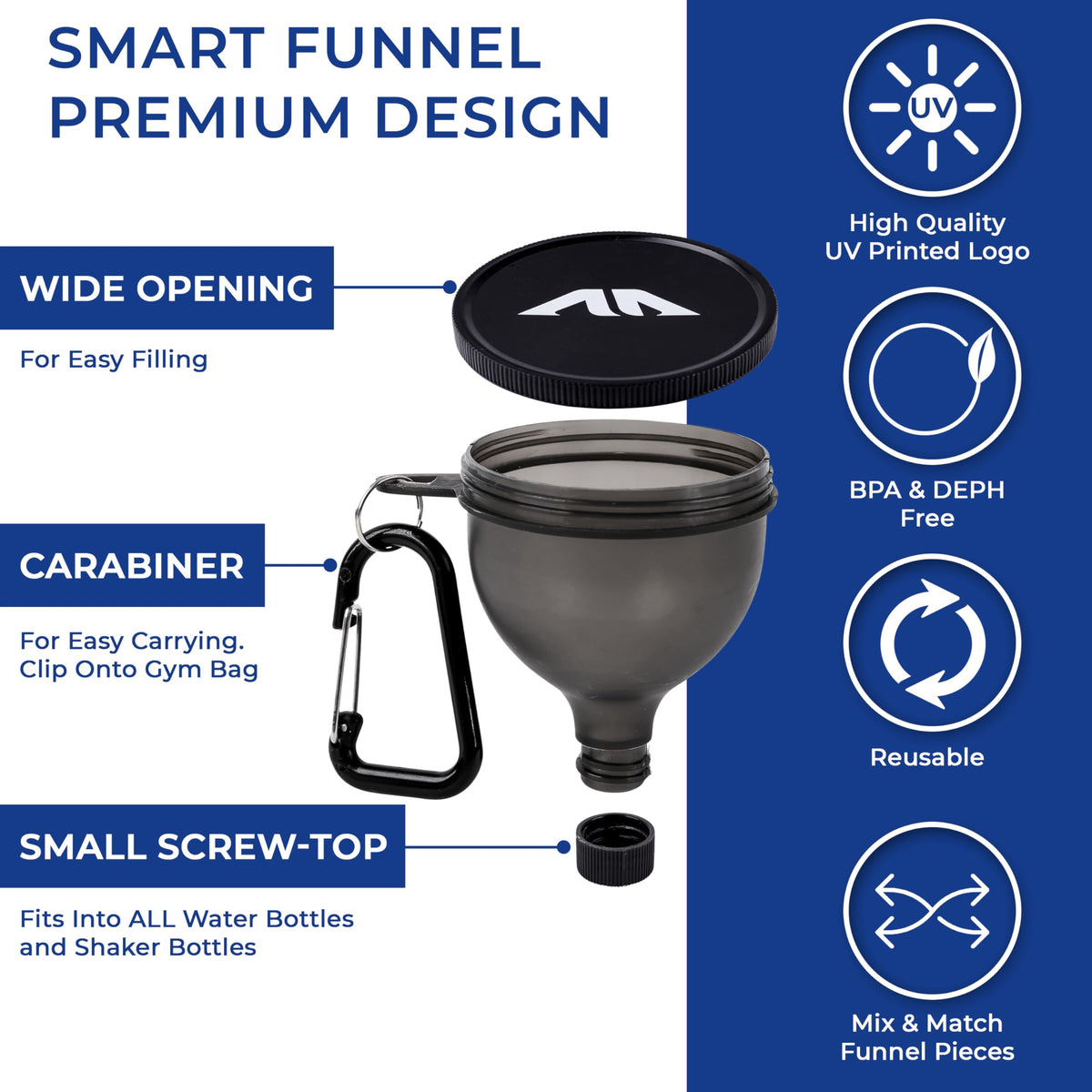 HOSHI HEALTH protein powder funnel with narrow nozzle for precise pours on the go