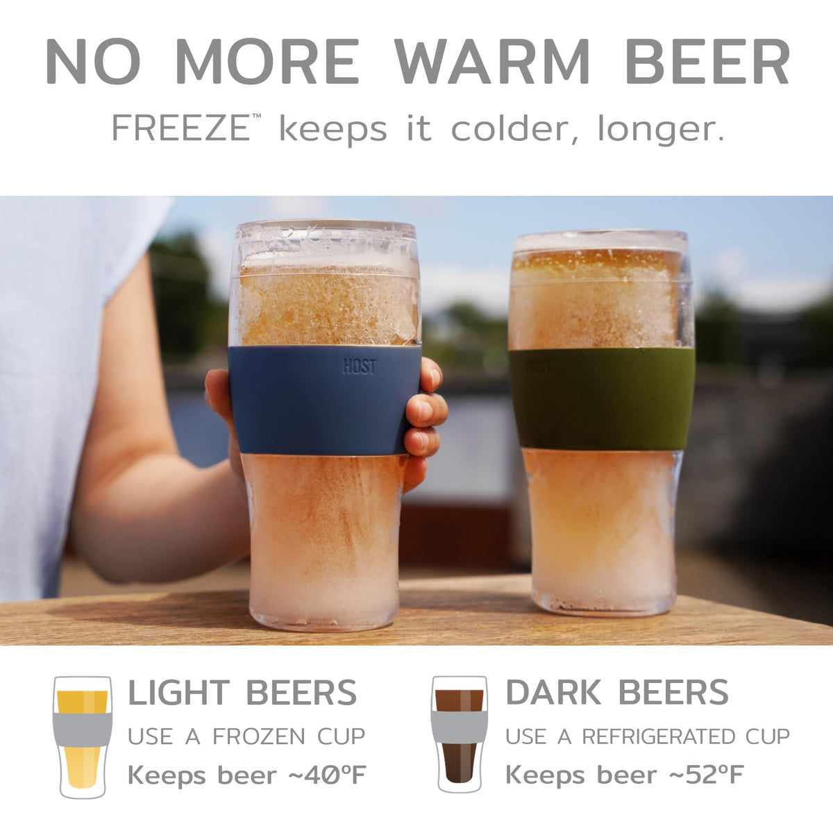 Host Freeze pint glass side angle highlights double-wall insulation and condensation-free grip.