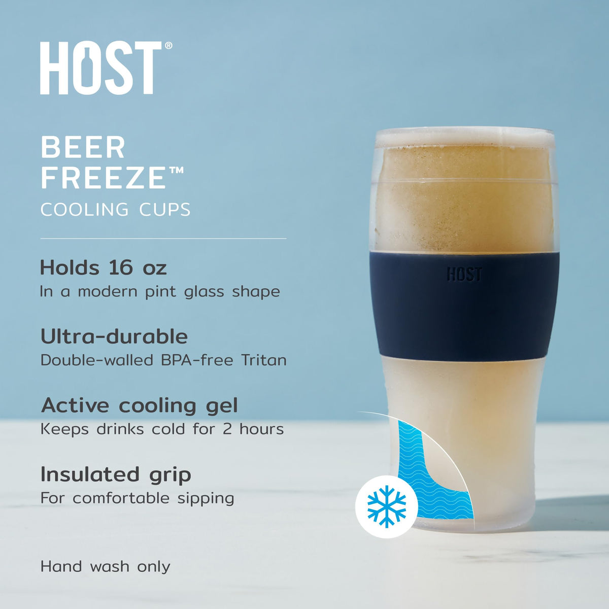 Host Freeze pint is designed for outdoor use and keeps drinks cold.