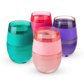 Host Wine FREEZE set of four tumblers in assorted translucent colors for on-the-go chilling.