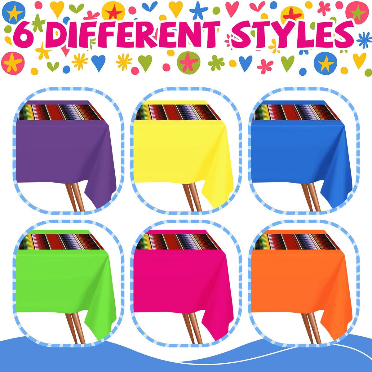 Hosuly large 54 x 108 inch tablecloth in fiesta stripes for celebrations