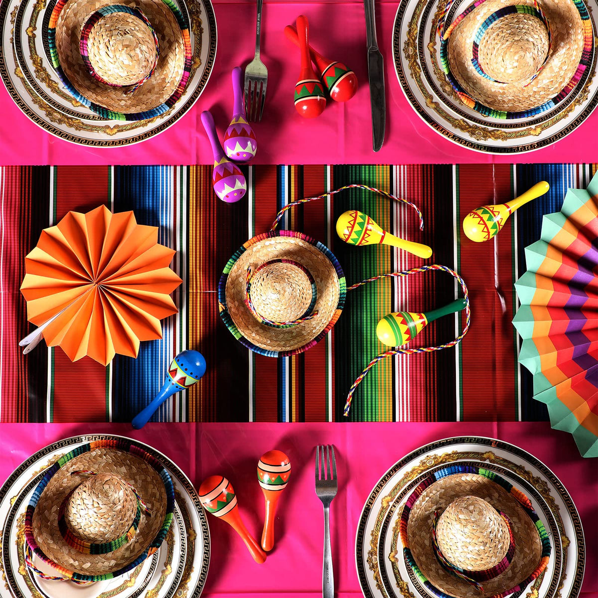 Hosuly Mexican Fiesta striped aqua-cream tablecloth suits outdoor events.