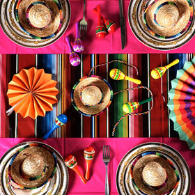 Hosuly Mexican Fiesta striped aqua-cream tablecloth suits outdoor events.