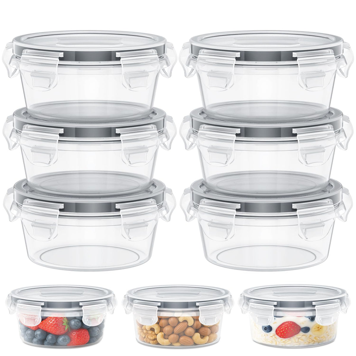 Hotbird 6-pack snack containers with lids in 8 oz, ideal for meal prep