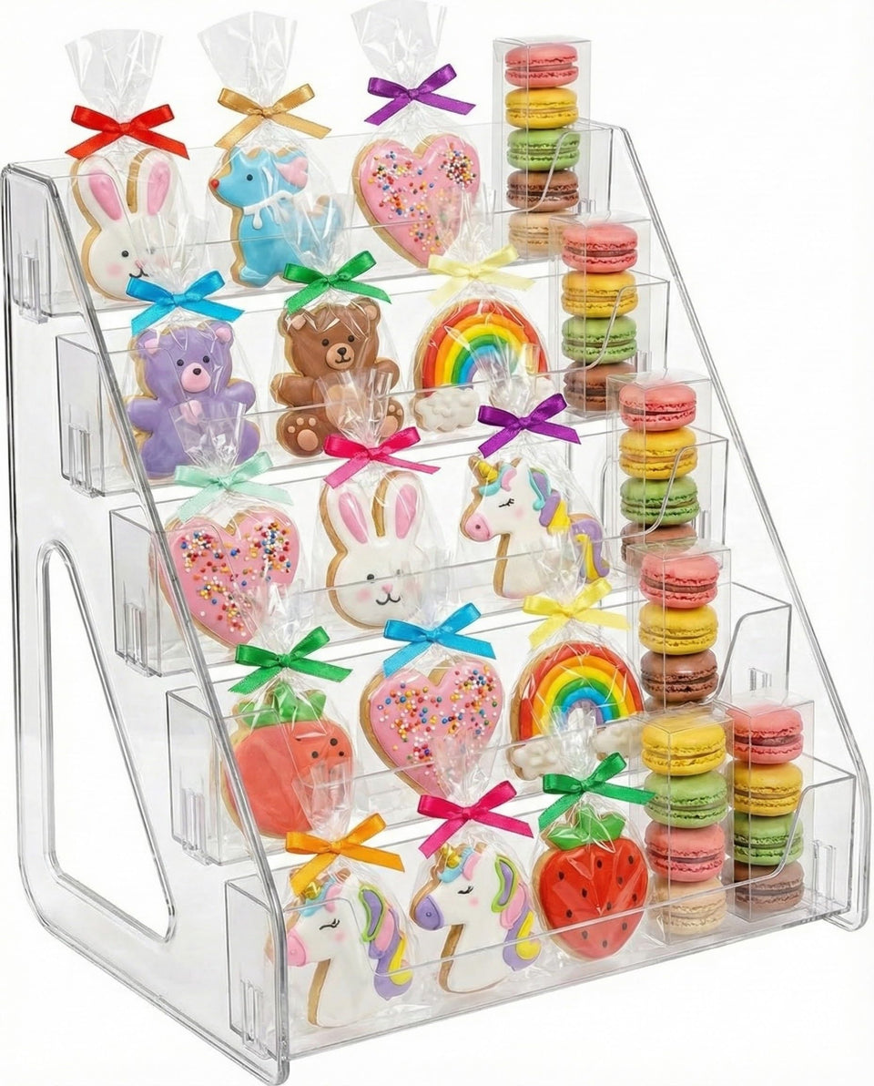 HotCan 5-tier display front view showcasing cookies for clear visibility