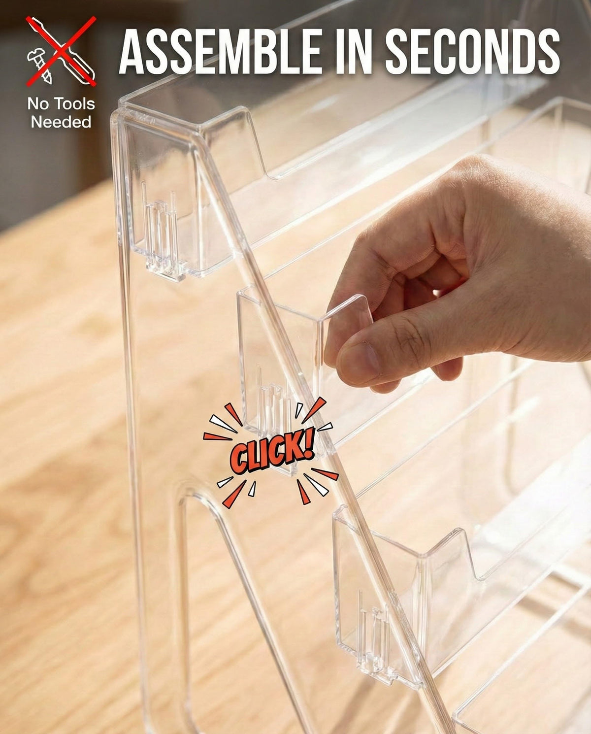 HotCan acrylic stand close-up highlighting crystal-clear professional presentation