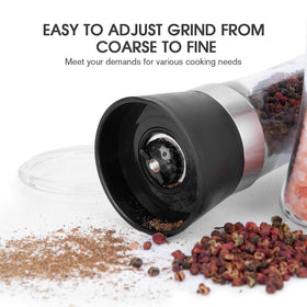 Hotder adjustable coarseness top knob allows fine to coarse grind.