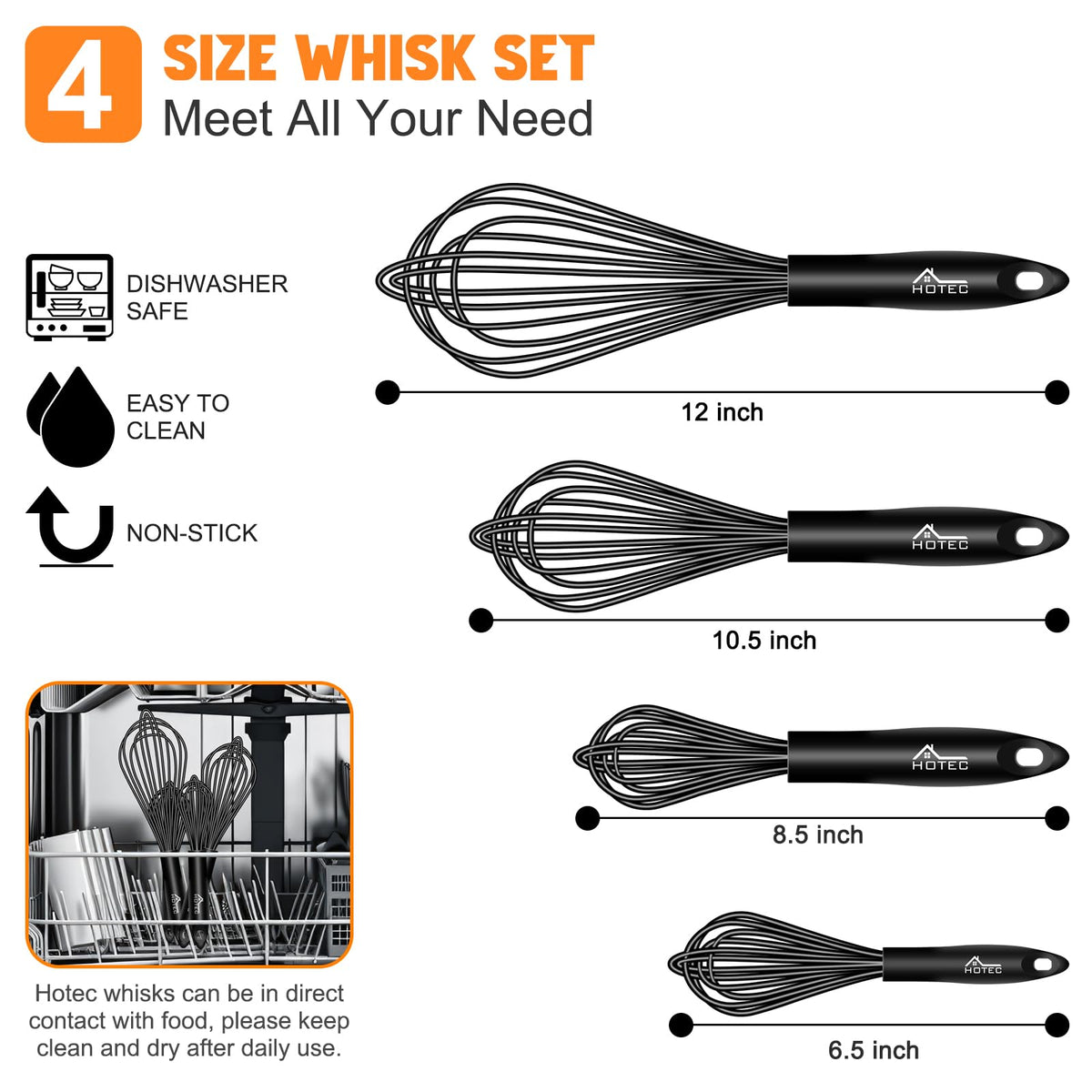 HOTEC 10.5-inch silicone whisk for batters and dressings