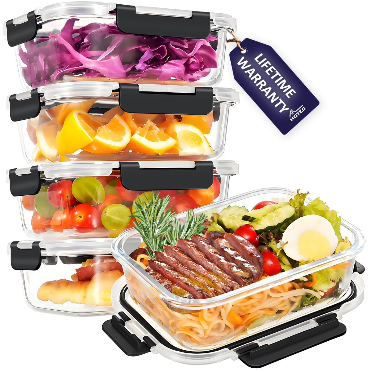 HOTEC 350oz glass food storage container for meals and leftovers.