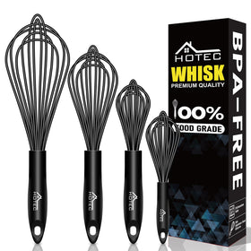 HOTEC 4-piece silicone whisk set displayed for versatile kitchen tasks