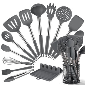 HOTEC 446°F silicone utensils set on counter showing heat resistance and non-scratch design