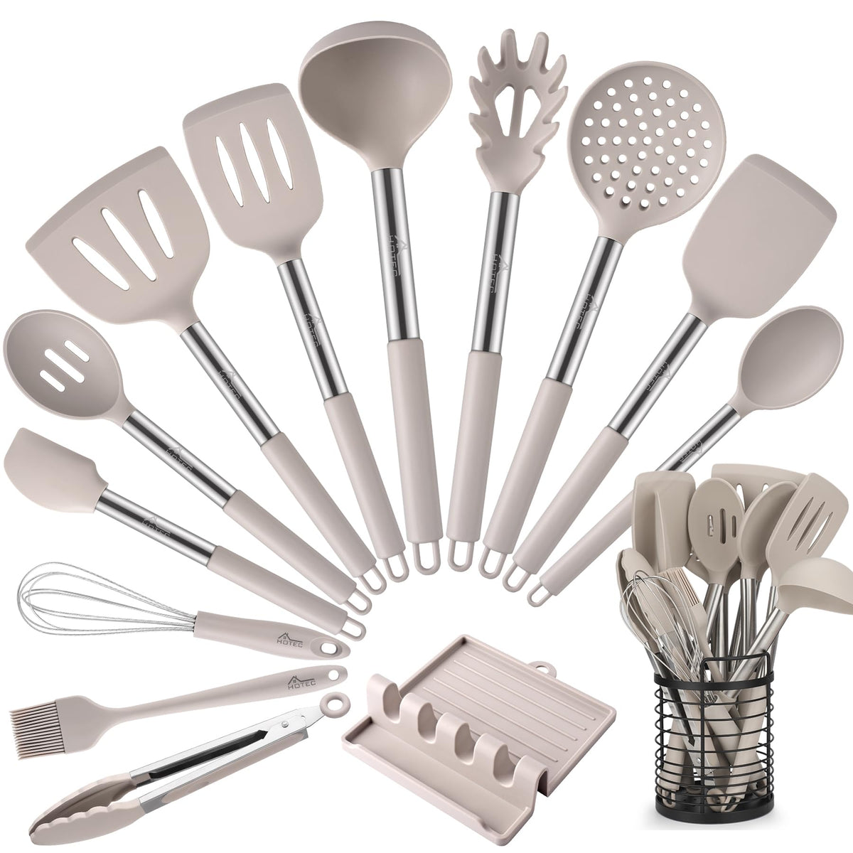 HOTEC 446F heat-resistant silicone utensils protect nonstick cookware during cooking.