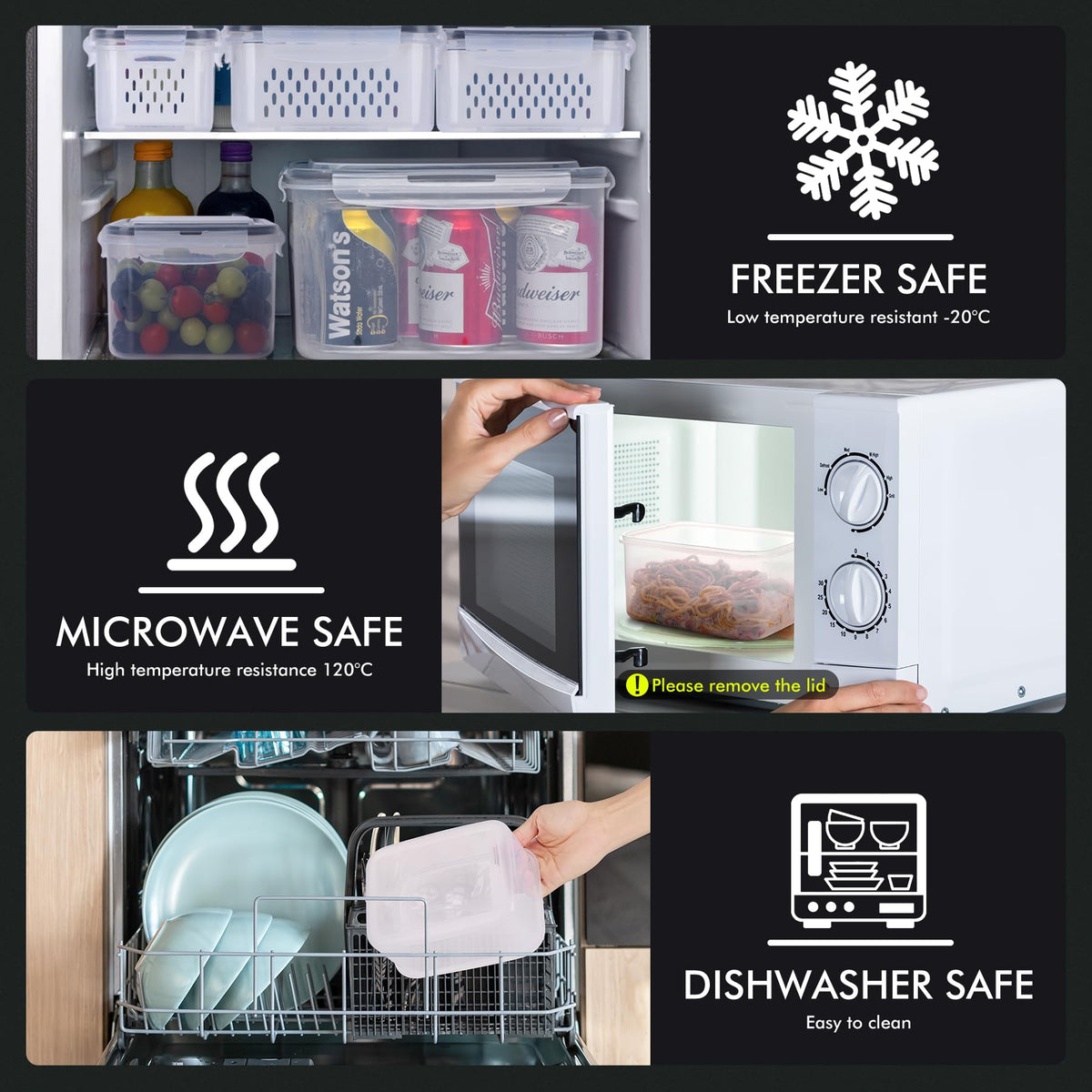 Dishwasher-safe plastics simplify cleaning after meals.