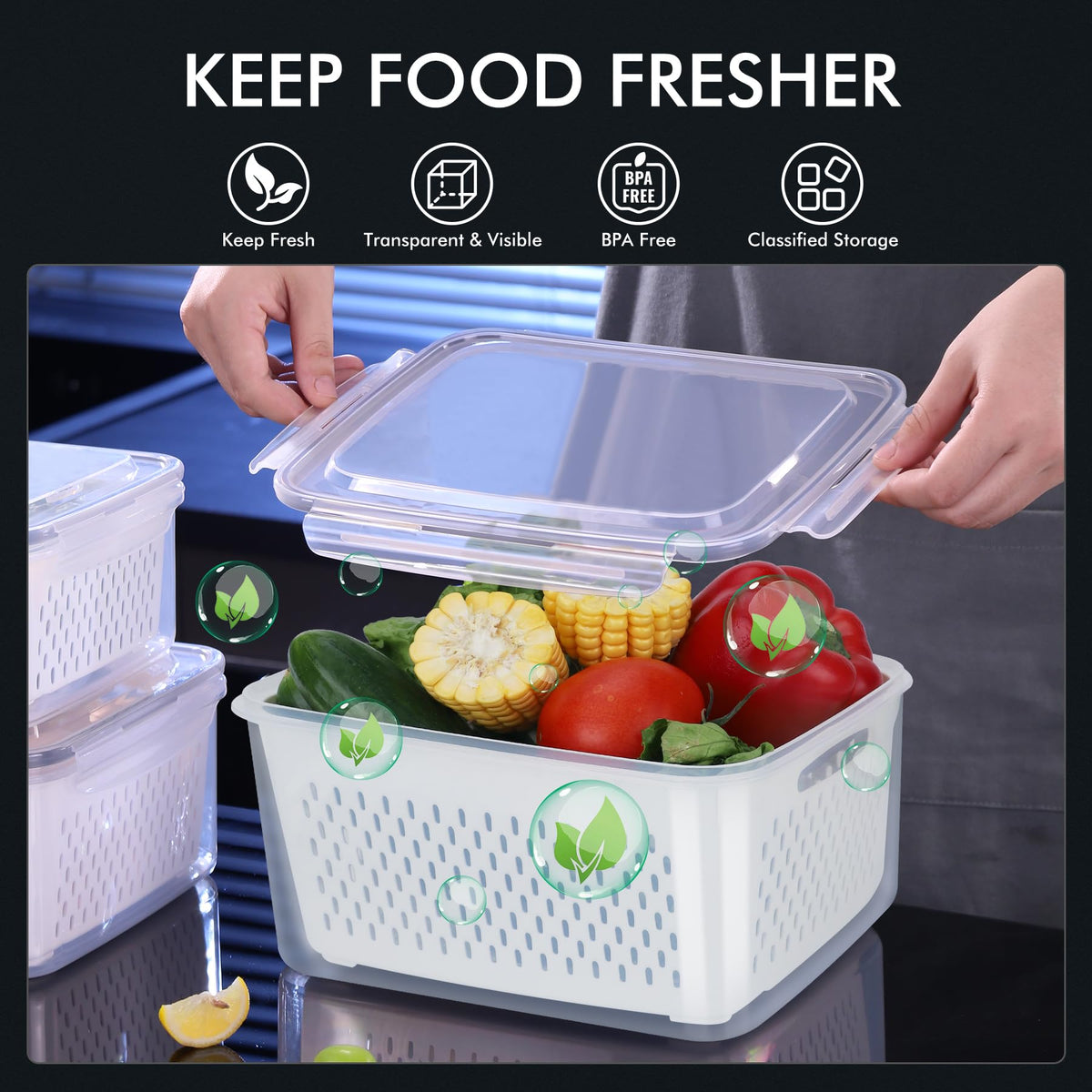 Leak-proof lids keep contents secure and prevent spills.