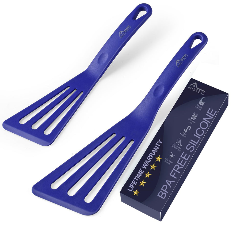 HOTEC 600F silicone slotted fish turner 12-inch for flipping delicate foods without sticking.